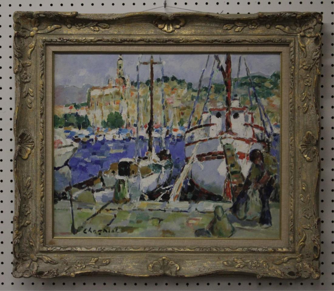 Alfred Chagniot, Fr., Ready to Sail, O/C: Alfred Chagniot, Fr., 1905-1991, Boat, O/C, signed lower left[BI501,hd crvd decape gold]] DIMENSIONS: 18 x 22, f. 26 x 30 We encourage all bidders to obtain shipping quotes before placing bids. Prope