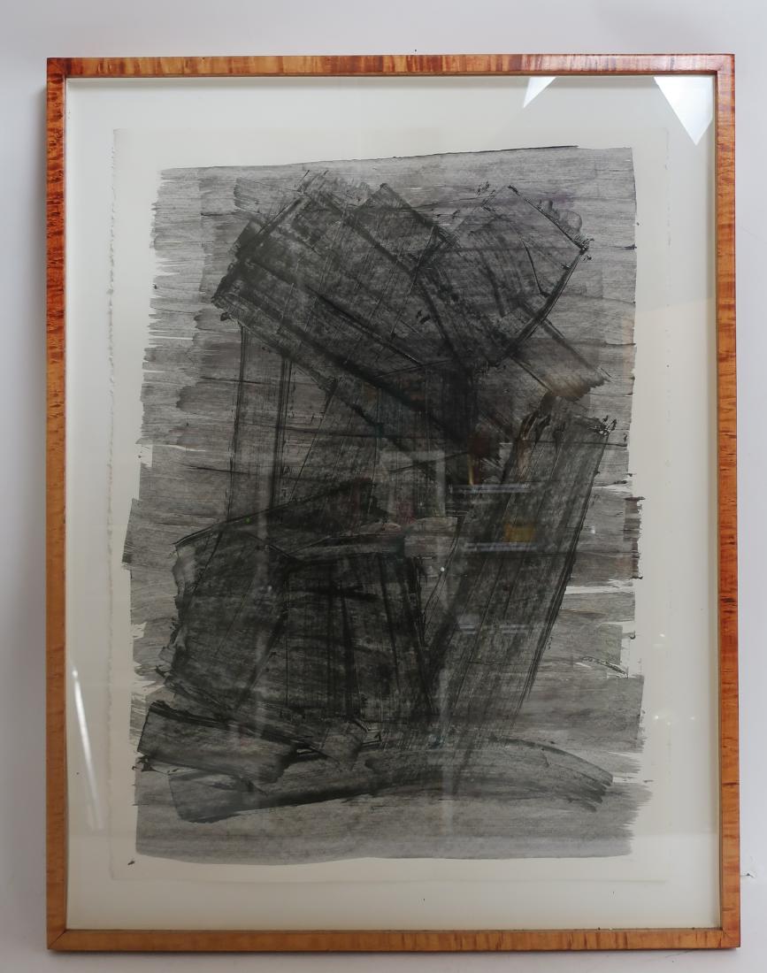 Black/White Abstract, paint on paper: Black/White Abstract, paint on paper in figured maple frame DIMENSIONS: 35 x 27 1/2 We encourage all bidders to obtain shipping quotes before placing bids. (MSEG2328) (MM)