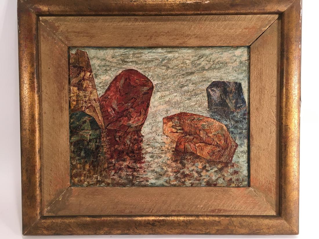 Cont'l Sch, early 20th c, Rocky Shoreline, O/B: Continental School, early 20th century, Rocky Shoreline, oil on artists' board, initialed obscurely lower right DIMENSIONS: 14.5x18.5, framed 24x28 We encourage all bidders to obtain shipping quotes b