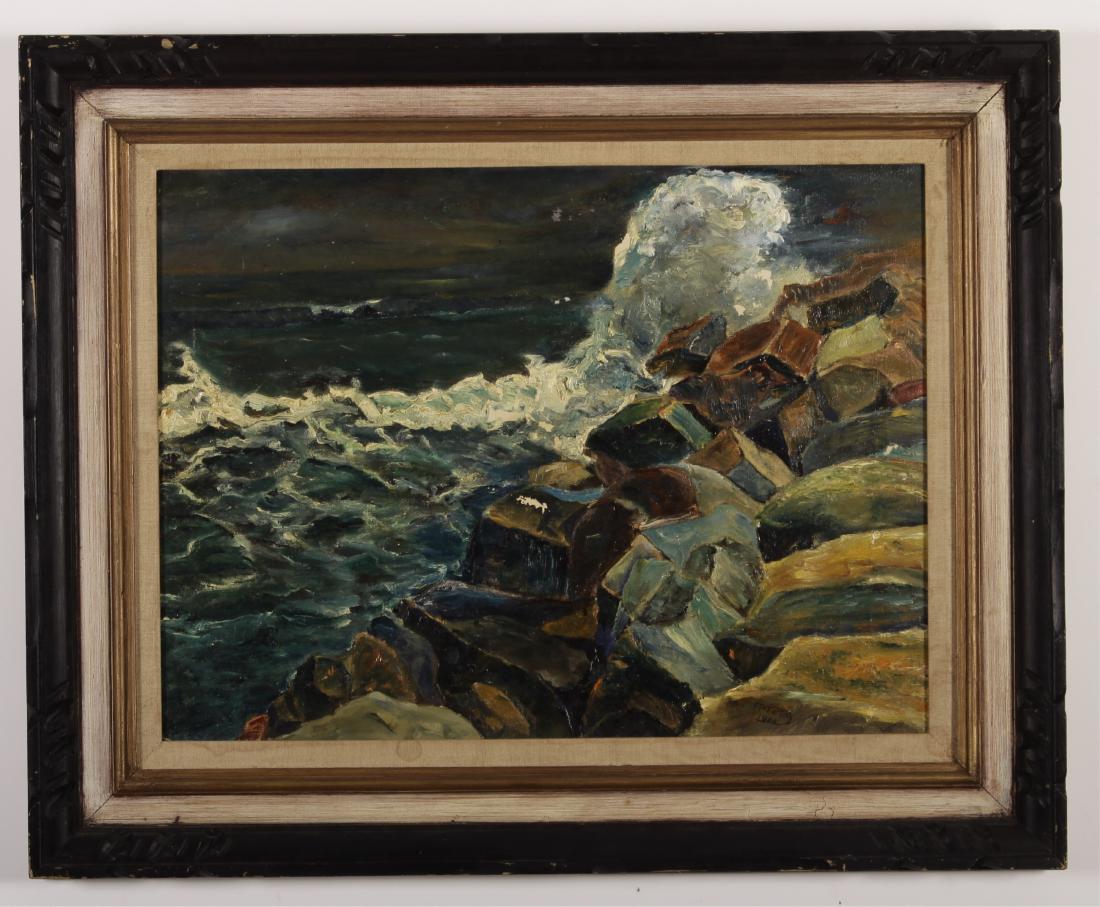 American School, Seascape, O/C, signed: Am.Sch.,Seascape,O/C, signed FP Teta DIMENSIONS: 26 x 32 We encourage all bidders to obtain shipping quotes before placing bids. (MSEG2341) (MM)