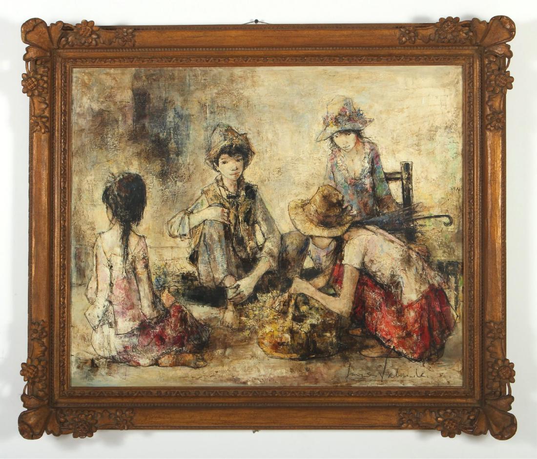 Jacques LaLande Fr., Sorting the Flowers, O/C: Jacques LaLande, French, 20th C., Sorting the Flowers, oil on canvas, signed lower right. [0-2428,fr.crvd baroque] DIMENSIONS: 26 x 32, framed 33 x 39 We encourage all bidders to obtain shipping quote