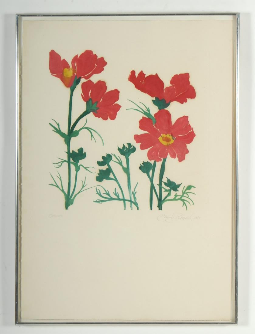 Gary Bukovnic, 20th C., Cosmos, monoprint: Gary Bukovnic, Am., "Cosmos", Monoprint, 1/1, signed lower right, 1980 DIMENSIONS: Image: 15.75 x 15.75", Frame: 31 x 23" We encourage all bidders to obtain shipping quotes before placing bids. Proper