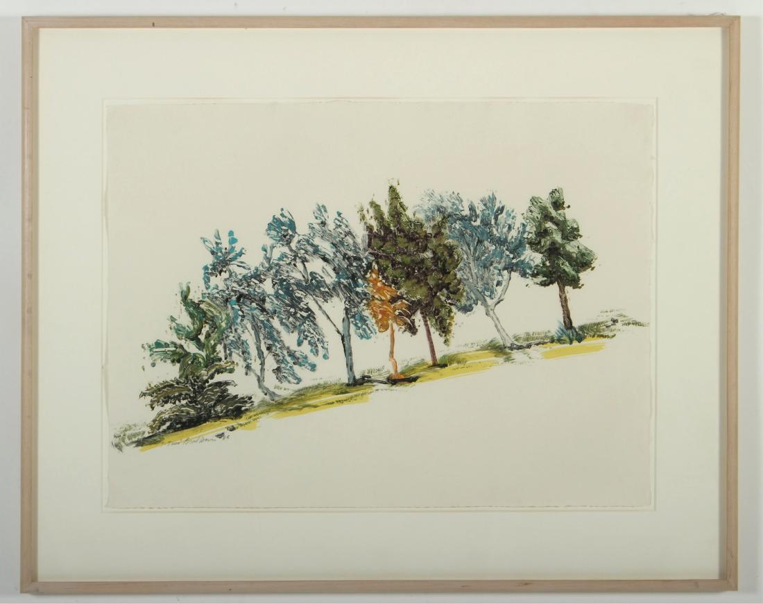 Brad Davis, Am., 20th C., Trees, monoprint: "Trees", Monoprint, signed lower left, 1985 Provenance: 1989, Steven M. Andersen, Minneapolis, MN DIMENSIONS: Image: 22 x 29", Frame:32 x 40" We encourage all bidders to obtain shipping quotes before