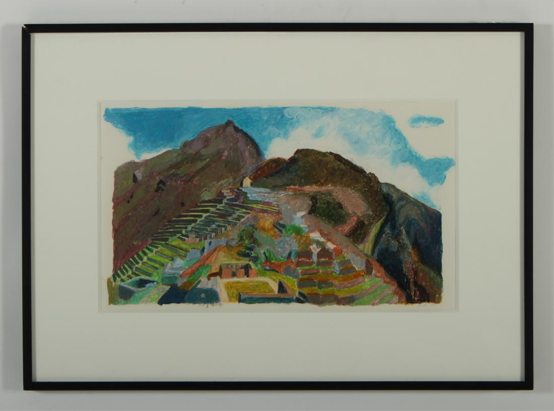 Susan Shatter, Am., 20th C., Machu Picchu: Susan Shatter, Am, 20th C., Machu Picchu, Peru, Oil pastel, signed lower right, 1977 Provenance: Fischbach Gallery, NY, NY DIMENSIONS: Image: 11.75 x 20", Frame: 21 x 30" We encourage all bidders to