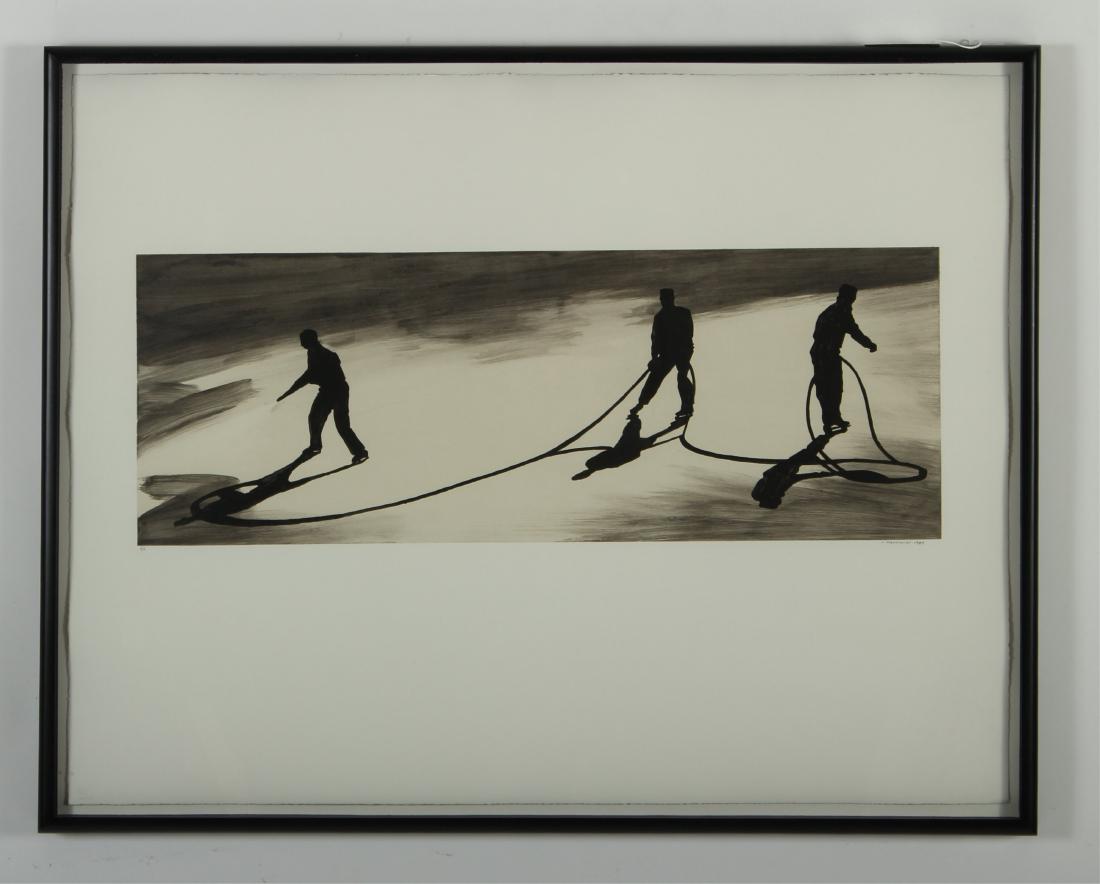 Leslie Machinist, Am., 20th C., III, monoprint: Leslie Machinist, Am., 20th C., III, Monoprint, , signed lower right, 1989 Provenance: 1990, Derriere L'Etoile Studios, NY, NY DIMENSIONS: Image: 11 x 30.5", Frame: 31 x 39" We encourage all bidders t