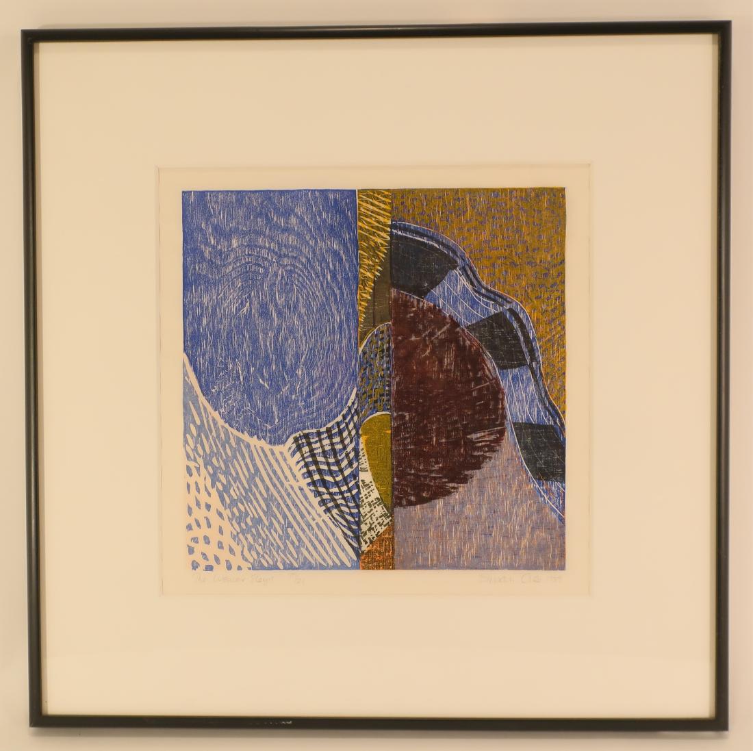 Susan Crile, Am., 20th C., The Weaver Sleeps: Susan Crile, Am., 20th C., "The Weaver Sleeps", Woodcut on shoji, 19/20, signed lower right, 1989 Provenance: 1999, Vinalhaven Press, NY, NY DIMENSIONS: Image: 12 x 12", Frame: 22" sq We encourage all