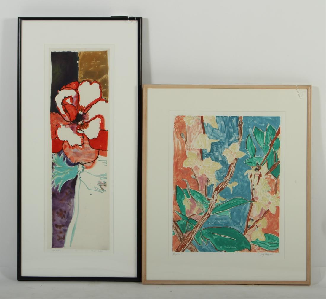 Two Floral Prints, 20th C.: Sally Brody, Am.,"Forsythia", Monoprint, 1/1, signed lower right, 1981 Provenance: Atlantic Gallery, NY, NY; Robert Kushner, Am.,"Red Anemone", Woodcut and silkscreen, 18/75, signed lower right, 1989