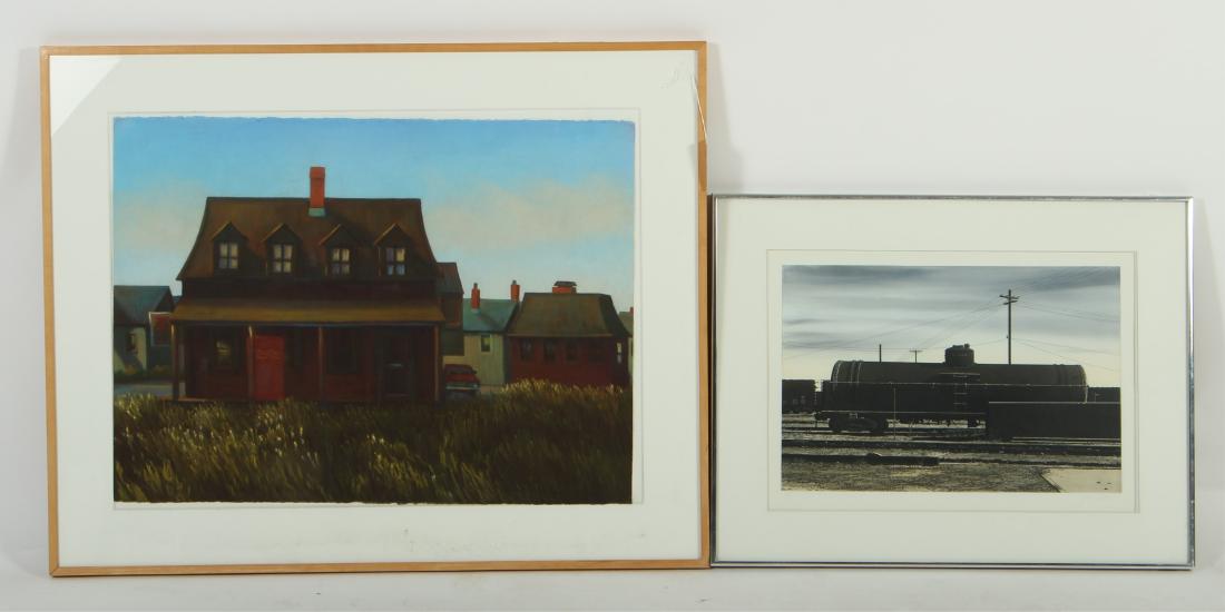 Michele Boll & James Torlakson 20th C. 2 Works: Michele Boll, Am. 20th C.,"House",oil pastel, unsigned and James Torlakson, Am., 20th C., "Rail Tanker III", etching and aquatint, 2/25, signed lower right, 1979 Provenance: 1980, Getler Pall, NY, NY