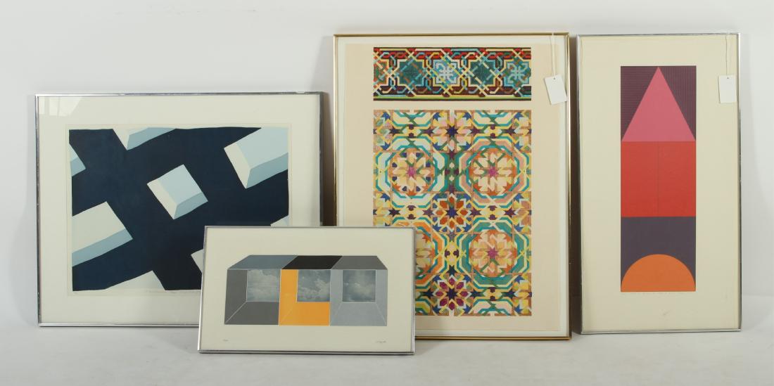 Four Modern 20th C. Prints: Roni Horn, Am., 20th C., "Verticle Tri-motif", Silkscreen, 30/40, signed lower right, 1976-77; Tony Jannetti, Am., 20th C.,"Emergence #3", Silkscreen, 22/35, signed lower right, 1971; Francisco Copell