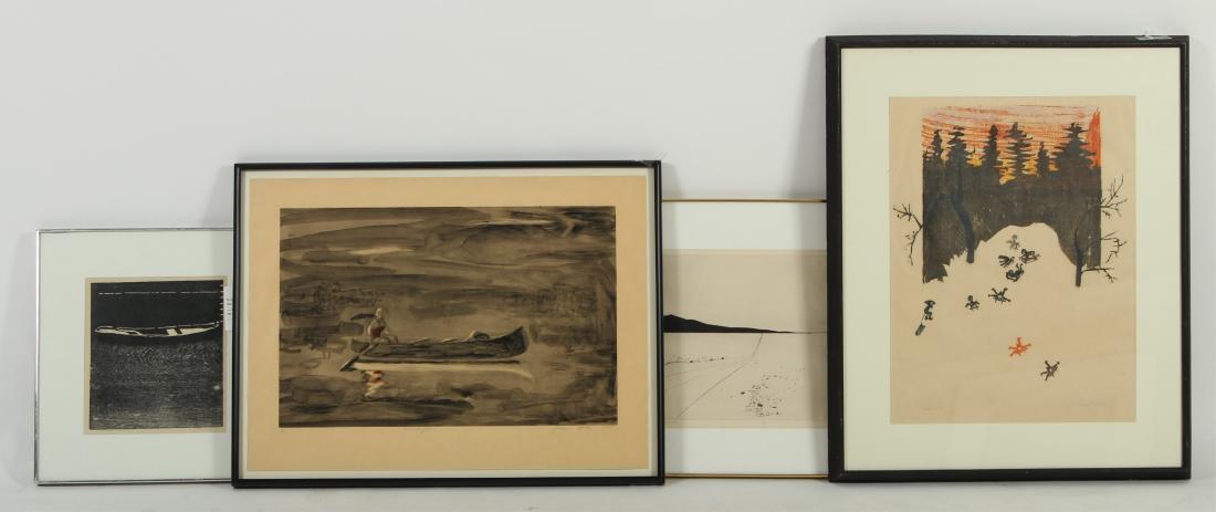 Group of 4 Signed Works, 20th C.: Four American 20th C. Works on Paper, includes, Paul Shaub, "The Frost Lie White", woodcut, signed lower right, Provenance: 1962, The Contemporaries, NY, NY; Beth Van Hoesen, "Block Hill", etching, 3/
