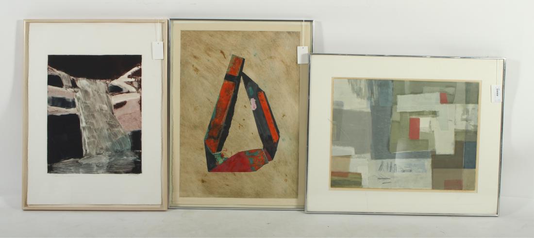 (3) Modern Abstract Works, 20th C.: Miklos Pogany, Hun., 20th C., "Now the Lord had prepared a good fish to swallow up Jonah", mixed media, 1/1, signed lower right, 1980; Joel Janowitz, Am. 20th C., "Falls/Spirt", monoprint, B/B, signed
