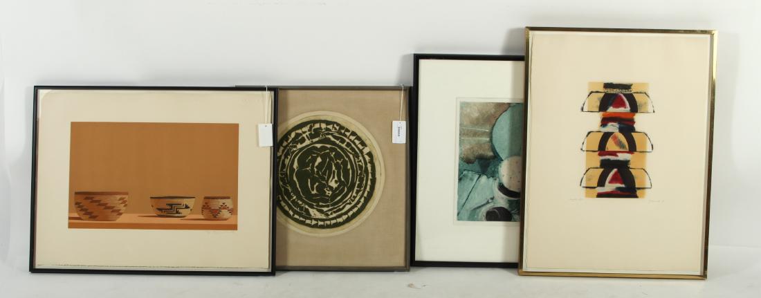 Group of 4 Works, 20th C.: Joel Lanowitz, Am., 20th C.,"Cactus Still Life II", monoprint,signed lower right, 1988 Provenance: 1990, Victoria Munroe Gallery, Ny, NY; Robert Malone, Am.,20th C.,Idyll, Etching, 2/15, signed lower 