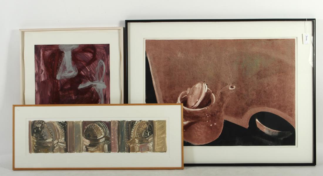 Group of (3) Framed Abstracts: Joel Janowitz, Am., 20th C., Untitled, "Teapot Still Life", monoprint, signed lower right, 1989 Provenance: 1990, Victoria Munroe Gallery, NY, NY.; Marcia Scanlon, Am. 20th C., "Lispenard Street", mon