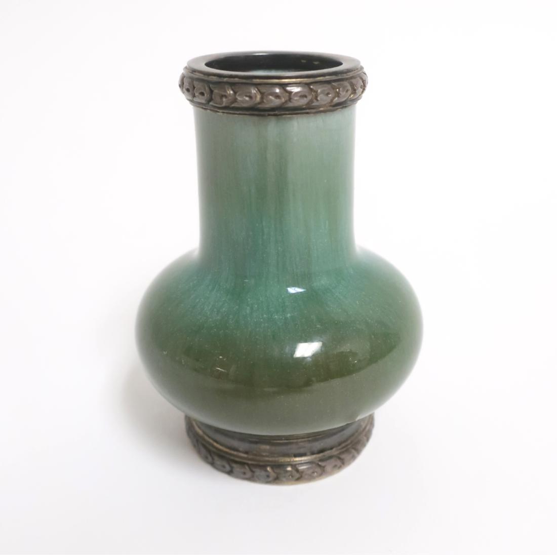 Green Art Pottery Vase with French Silver Mounts (1 of 1)