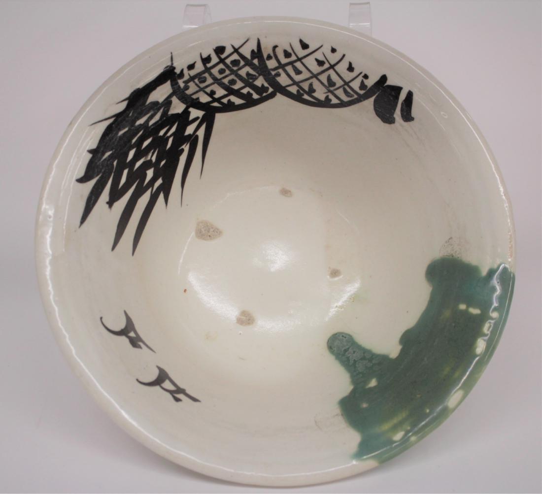 Japanese Oribe Pottery Bowl: White with green and black decoration 4" H x 10" Dia. Property from the collection of Arthur & Lillian Weiss, Little Deer Isle, Maine