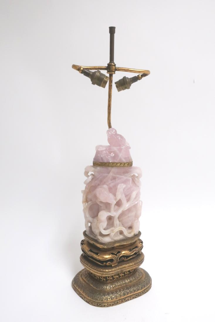 Chinese Rose Quartz Covered Vase Lamp (1 of 5)