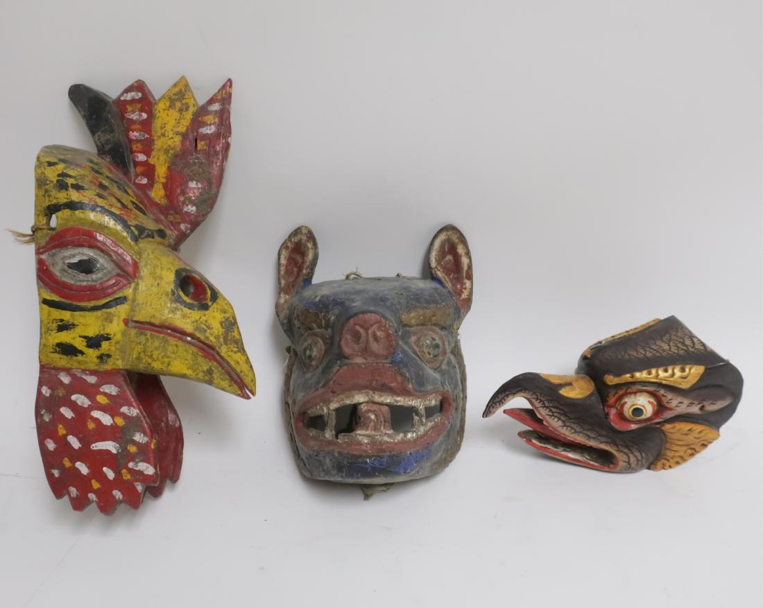 Vintage Carved and Painted Bird, Animal Masks (1 of 2)