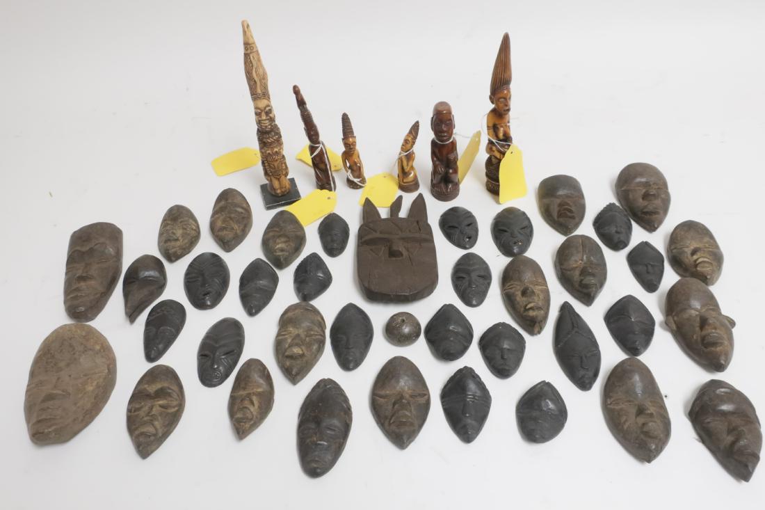 LOT OF AFRICAN FIGURES AND PASSPORT MASKS (1 of 2)