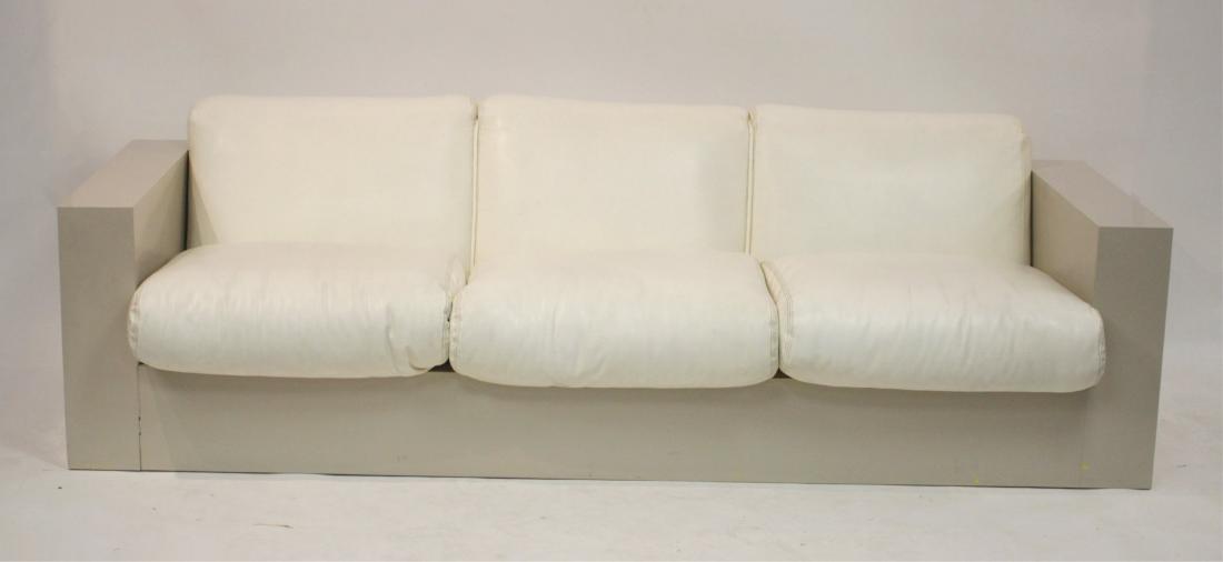 Manner of Milo Baughman Cube Wood & Leather Sofa (1 of 7)