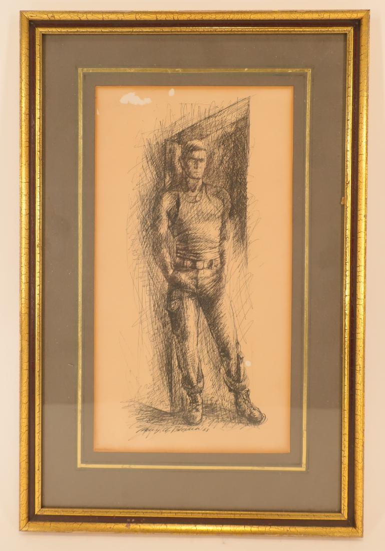 Carlyle Brown, 1919-1964, Muscular Man, Ink 1948 (1 of 4)