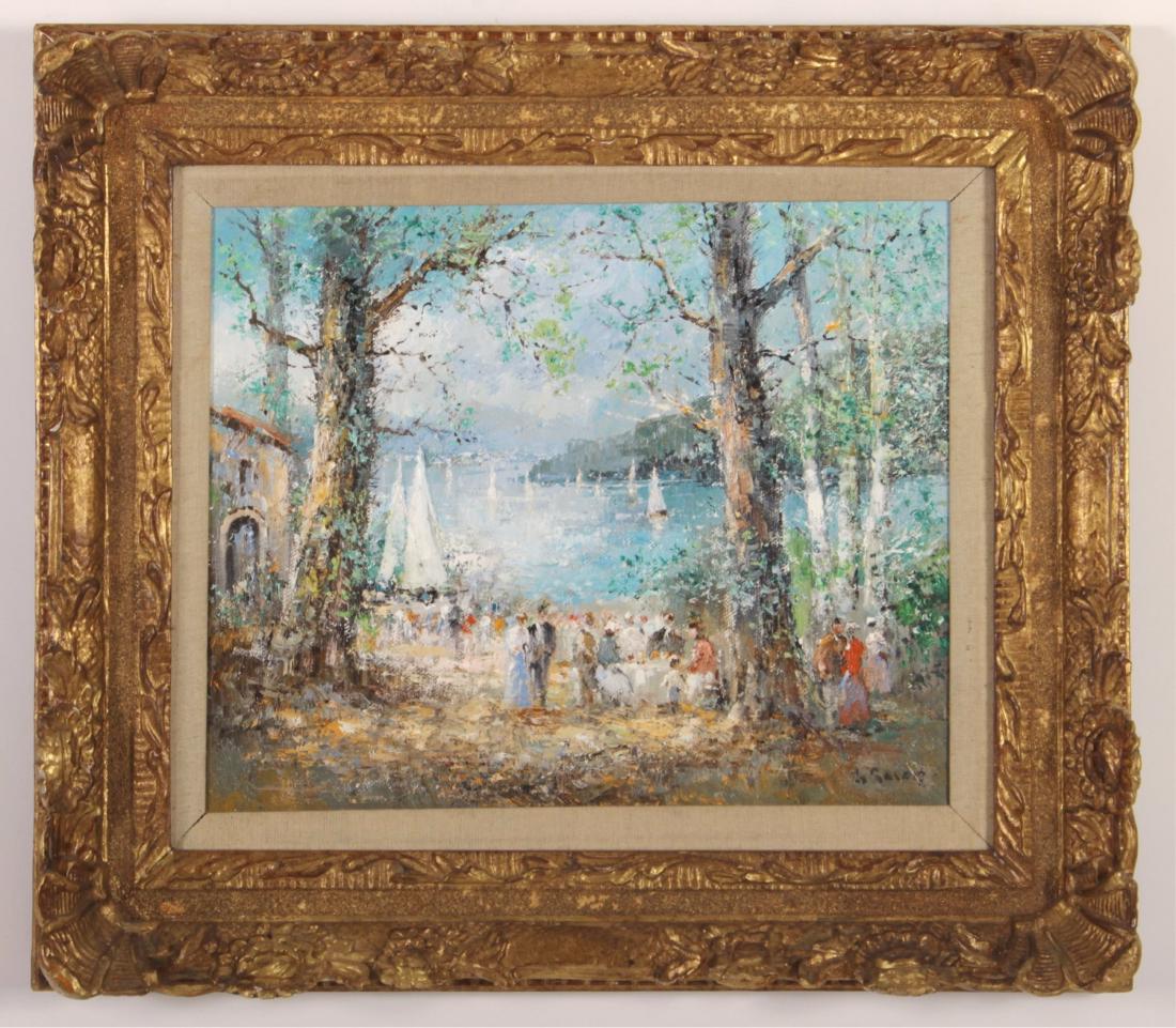 Cont'l Sch, 20th c., Lakeside Fete O/C Signed (1 of 7)