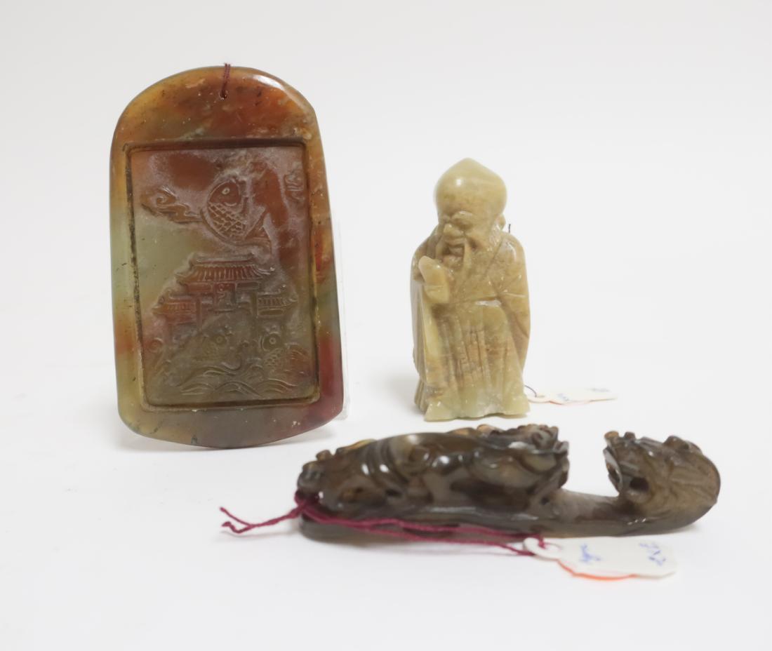 Chinese Agate Plaque & Buckle, Soapstone Sage (1 of 3)