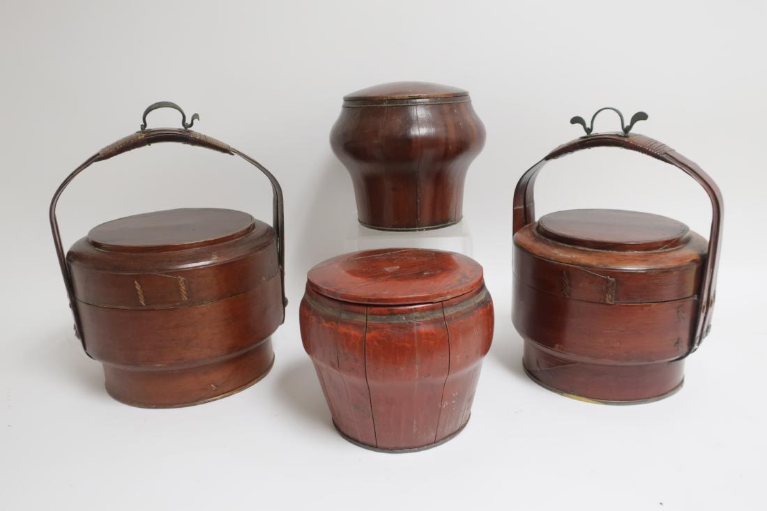 4 Chinese Red/Brown Lacquered Covered Vessels (1 of 5)