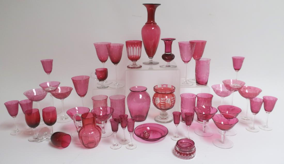 Cranberry Etched and Colored Glass Stemware, Etc. (1 of 5)