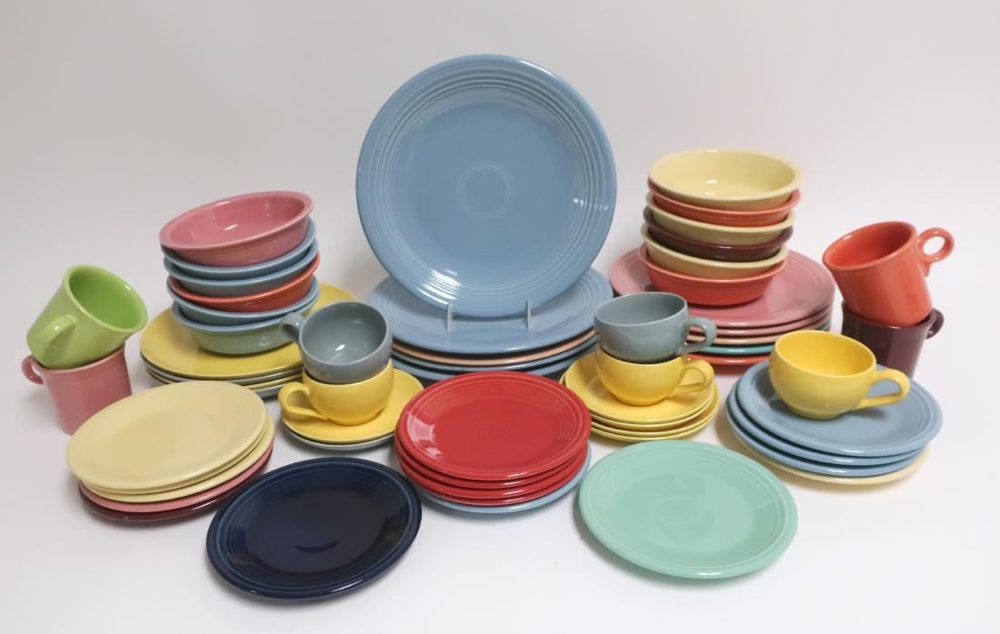 57 Pcs. of Fiesta and California Santa Anita Ware: 42 Pieces of Fiesta Ware and 15 pieces of California Modern Santa Anita Ware(cups with saucers and some plates) Dimensions: Various (MYOU6117/57)(MM)