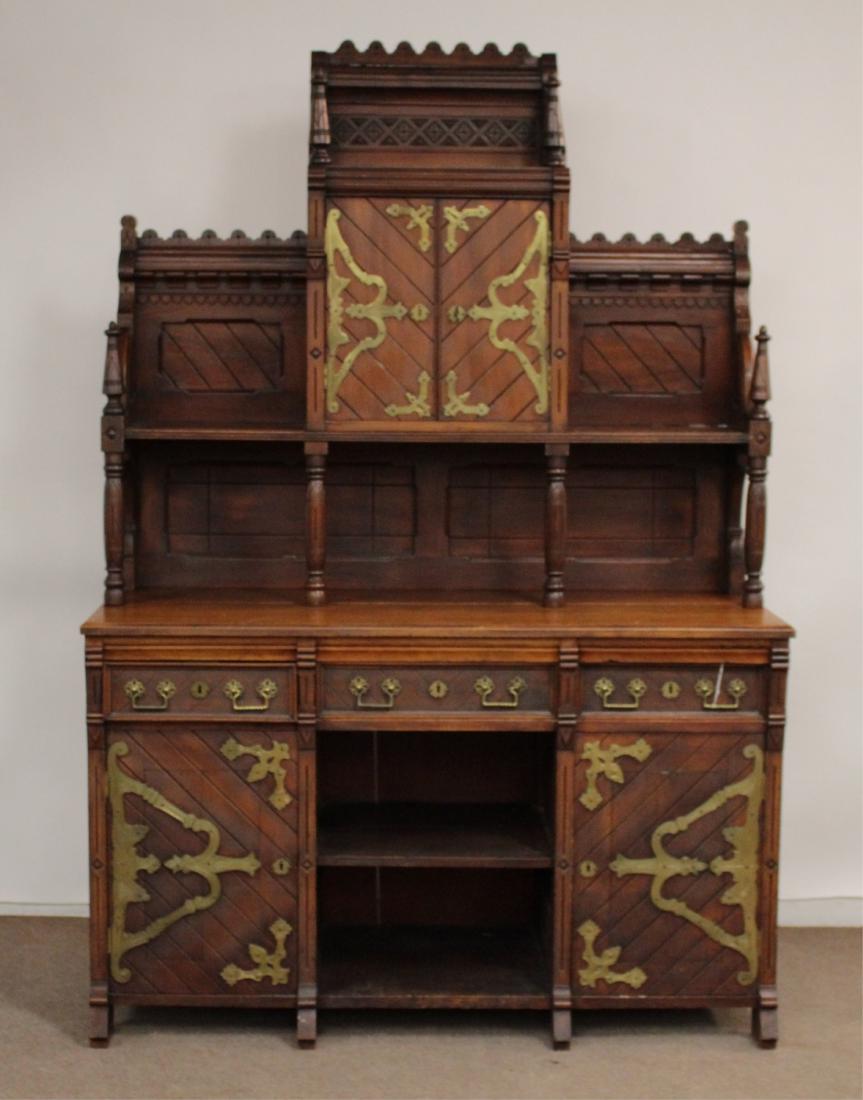 Aesthetic Movement Walnut 2-Part Side Cabinet (1 of 9)