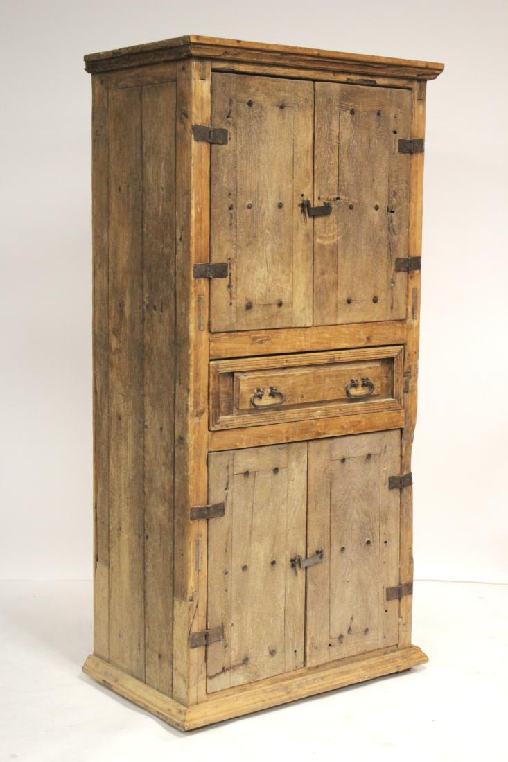 Mexican 4 Door Storage Cabinet with drawer: Mexican Made 4 Door Storage Cabinet with one center drawer, made from re purposed wood from a Mexican Monastery Dimensions: 77" H at cornice, 37" wide at cornice, body 34" W, depth 21" (FRAS6329)(MM)