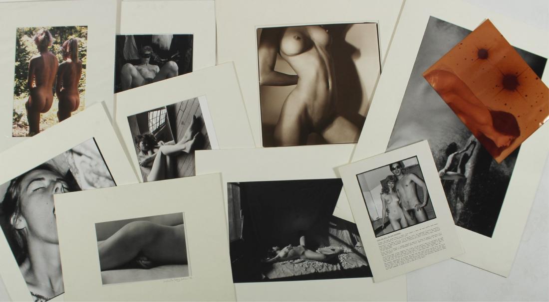 Ten Female Nudes and Erotic Photos, Listed: A mixed group of ten photographs of female nudes and erotica, all signed or inscribed including Terry Rodgers, Shelley Farkus, Jerry Cunningham, Mariette Pathy Allen, Ralph Israel, Mellor (Doug?), And