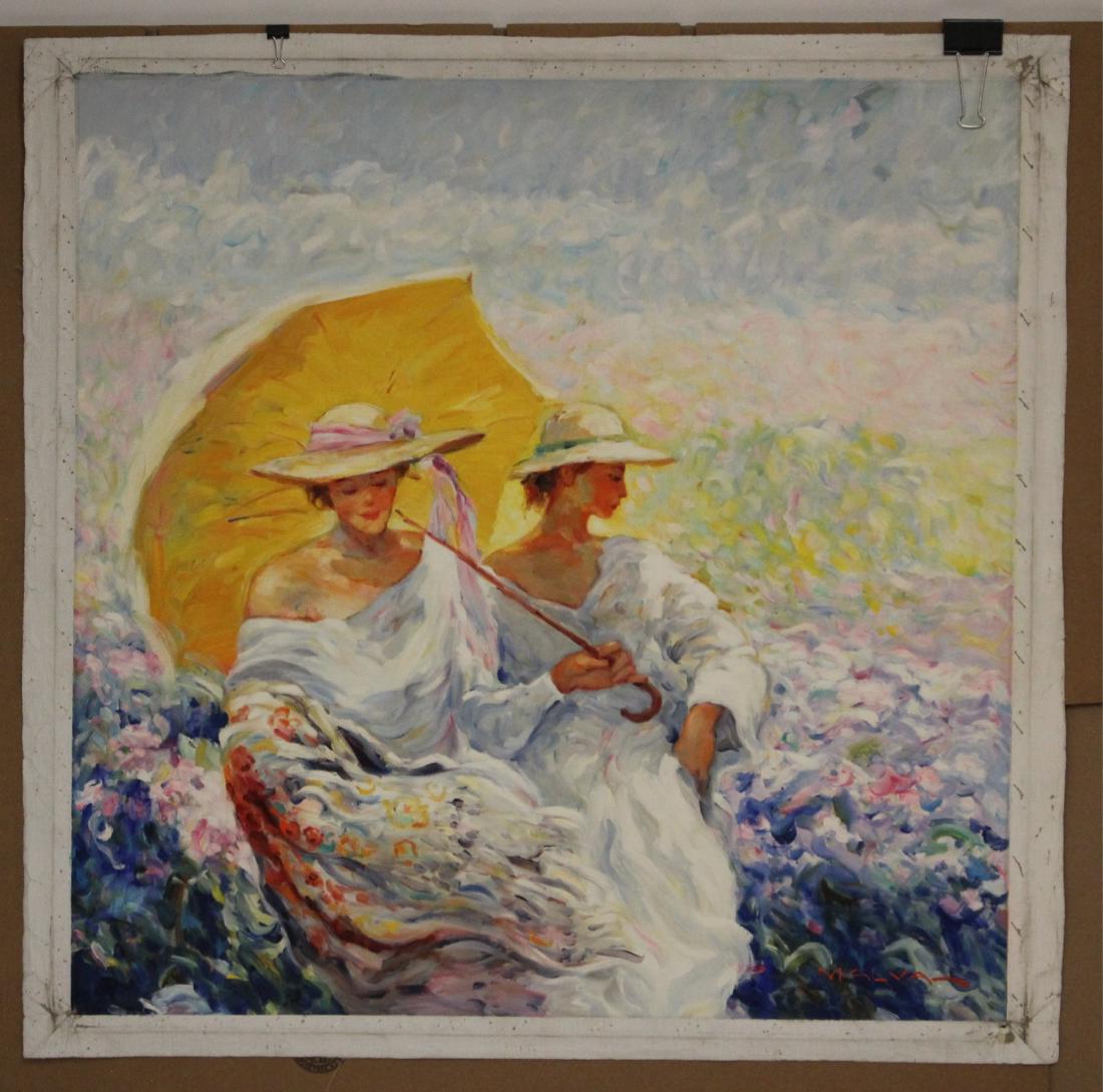 MALVA, Syrian, 20th C., A Walk Through Fields, O/C: MALVA , Syrian, 1951-2015, A Walk Through the Fields, O/C, signed lower right Dimensions: 32 x 32, unstretched, unframed Property from a fourth generation gallery (HEAR6520)(MM)