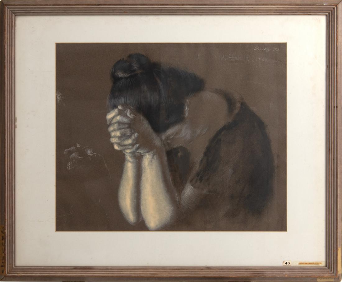 Anatol Shulkin "Grief" Pastel Portrait - 1953 (1 of 4)