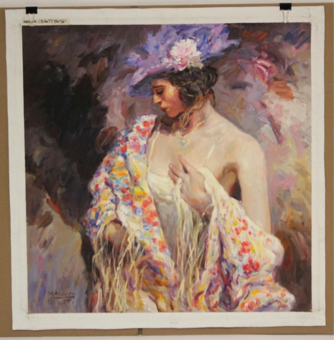MALVA, Syrian, 20th C., The Flamboyant Shawl , O/C: MALVA , Syrian, 1951-2015, The Flamboyant Shawl, O/C Dimensions: 32 x 32, unstretched, unframed Property from a fourth generation gallery (HEAR6519)(MM)