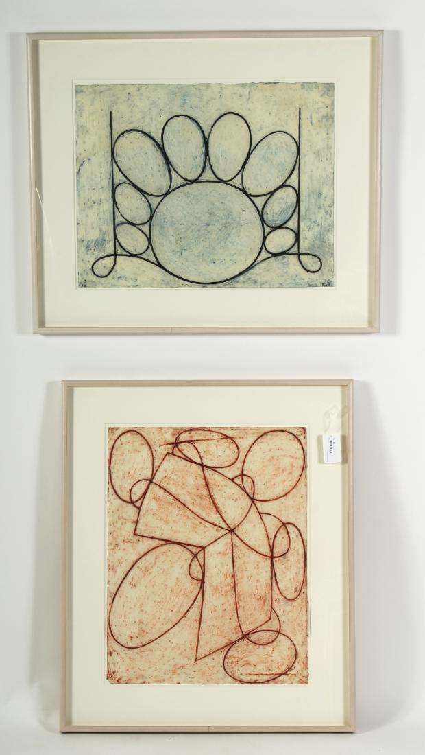 Robin Hill, Two Untitled Mixed Medias: Robin Hill (American B. 1955). Two Encaustic (mixed media on paper). Signed on verso. Provenance: Lang & Ohara Gallery, NY, NY Dimensions: 20.5 x 20 Framed: 35 x 29.25 Property from the Milbank Collec