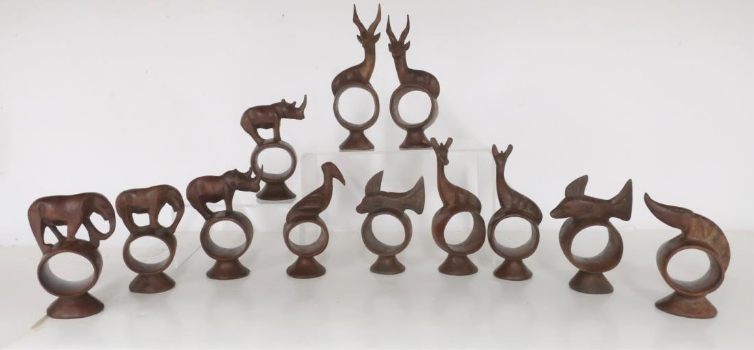 Set of 12 African Napkin Holders: Hard wood, each with an animal mount 4-5.5" H QWIND7011/12 WT