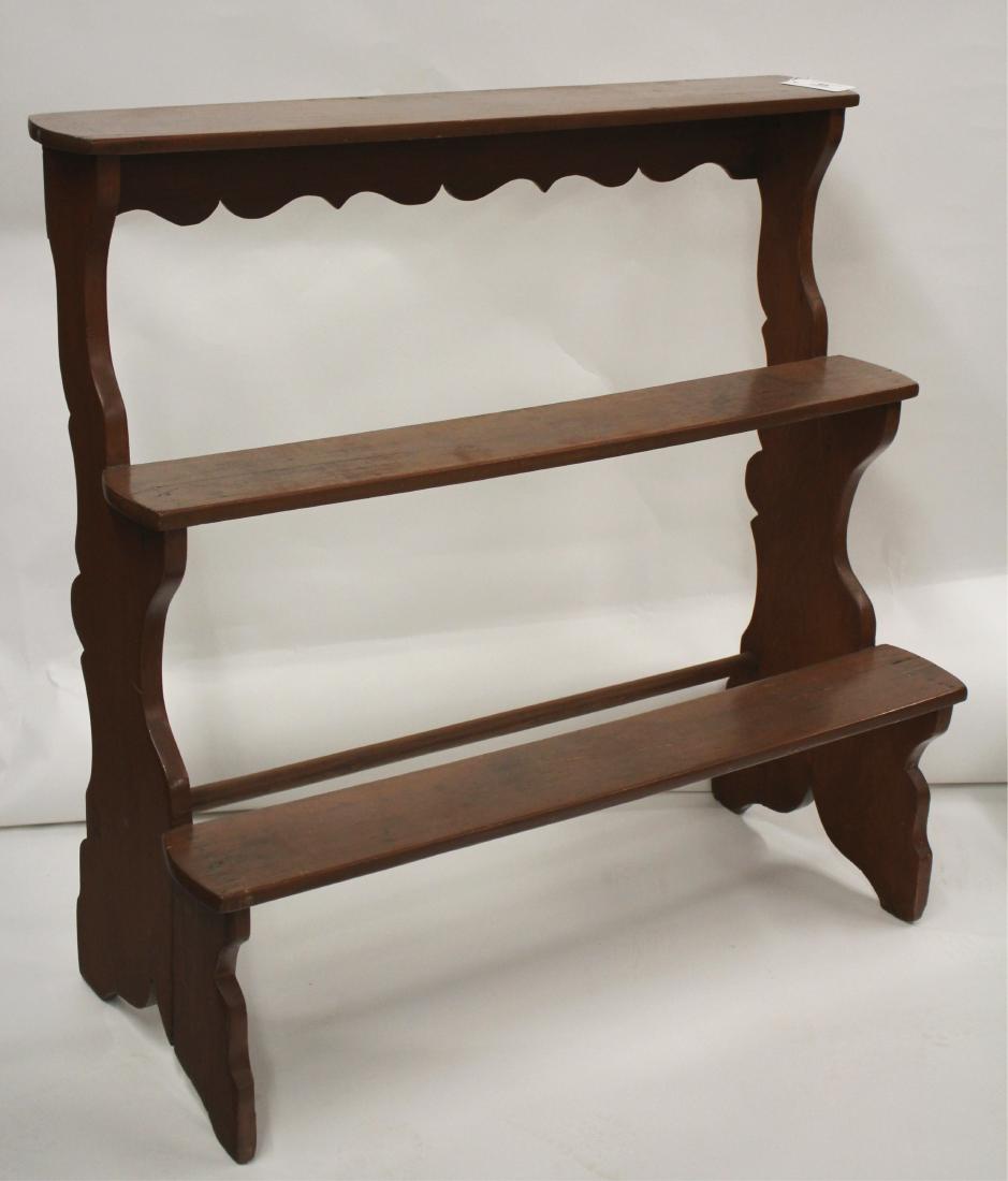 Pine 3-Tier Bucket/Water Bench: Scalloped Crest and side supports. Boot Jack ends. 36 h by 36 l by 15 d QWIND7054 WT