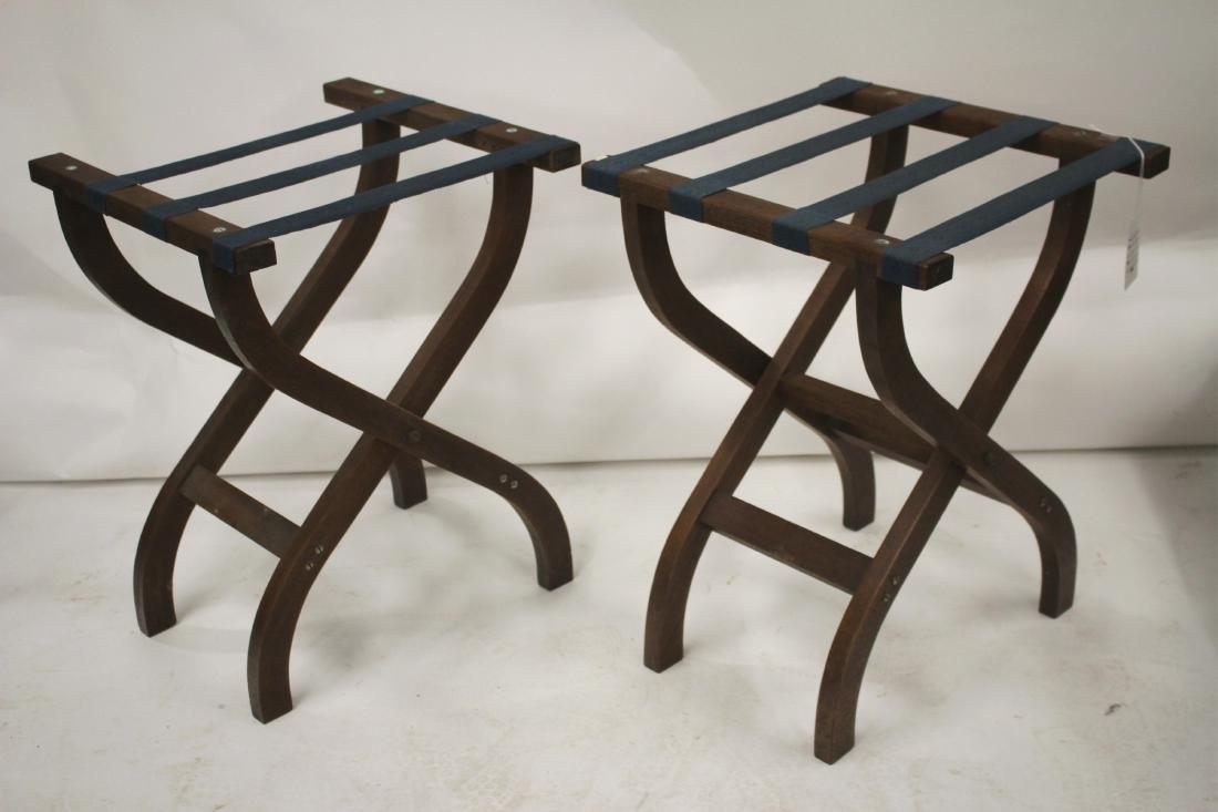 2 Luggage Racks: Dark wood, green/blue straps 21 h by 16 square QWIND7059/2 WT