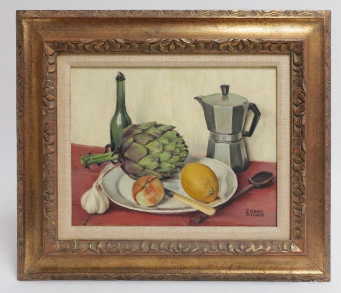 Max Daniel Girard, Artichoke with Fruit O/C: Max Daniel Girard (French 1890-1970) Artichoke with Fruit, O/C [E395] 11 x 13 3/4, Framed 18 1/2 x 21 1/2 HEAR768 MM