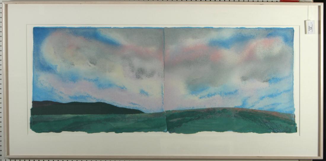 Claire Van Vliet, Burke Field Summer 6: Claire Van Vliet (Canadian B. 1933) Burke Field Summer 6 Pulp painting, diptych. Signed lower right. 1985 21.5 x 56 Framed: 66.76 x 32.75 MTHM771 MM