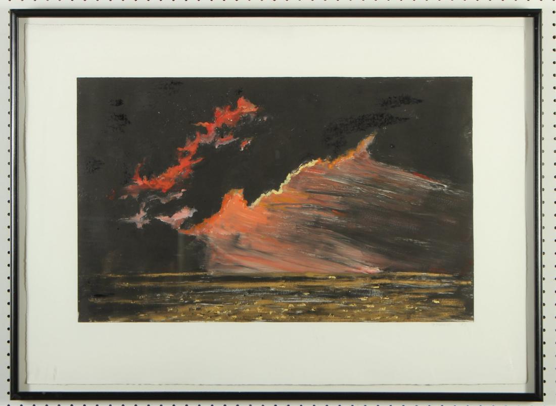 Freya Hansell, "Storm at Night" Monoprint: Freya Hansell (American 1940-2006) "Storm at Night" Monoprint. Signed lower right. 1983, 1/1 18.75 x 30.5 Framed: 30.25 x 41.25 MTHM777 MM