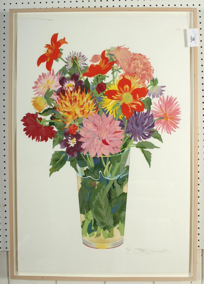 Gary Bukovnic, "Dahlias" Mostly Mozart Festival: Gary Bukovnic (American B. 1947) "Dahlias" from Mostly Mozart Festival Silkscreen. Signed lower right. 2001, 41/108 39.5 x 27 Framed: 42.75 X29.5 MTHM779 MM