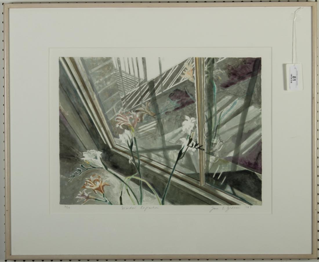 Jane Goldman, Window Reflection Litho: Jane Goldman (American B. 1951) Window Reflection Lithograph. Signed lower right. 1987, 3/17 16 x 21.75 Framed: 27.75 x 33.75 MTHM781 MM