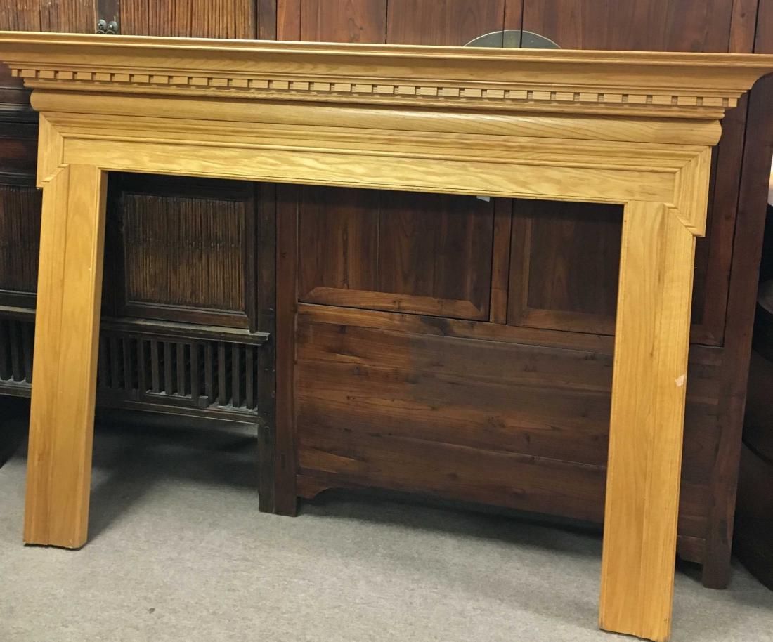 Oak Fireplace Mantel, Lightly Used Reproduction: golden oak with dentil and other molding 76" W 9" D 53" H, opening 52" W x 39.5" H JGLO7152 TC
