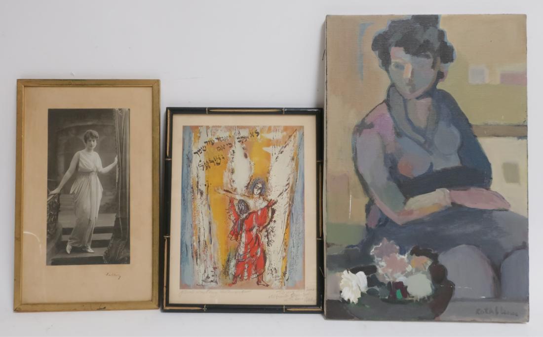O/C (Somber Colors), Litho, Vintage Photo: O/C somber colors study; signed Rothblum, unframed. "Jacob Wrestling the Angel", signed LR, titled LL both in pencil, framed. B&W vertical photo. mounted to mat, signed on mat. O/C 20"H x 13 litho ima
