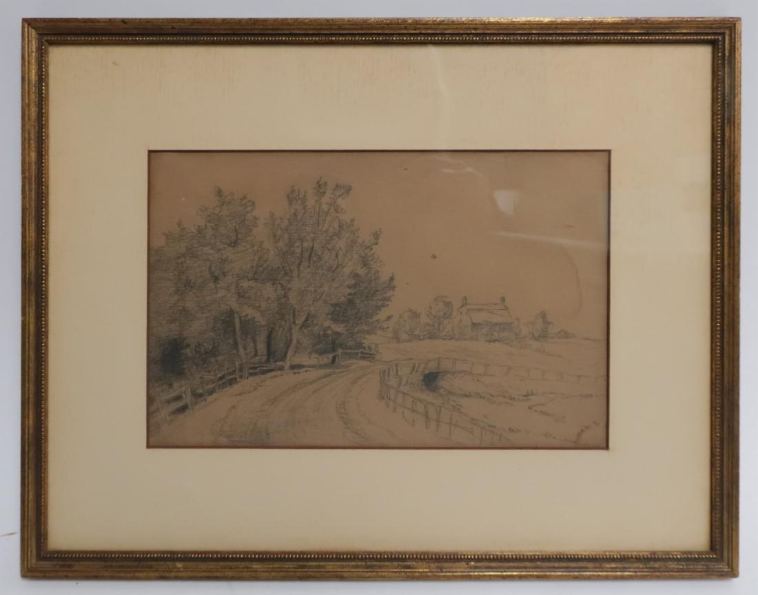 Henry Farrer (1843-1903) "Country Road": Not signed/apparent. Matted,framed. Info. label verso. sight 6.5"H x 10.5 framed 12.25 x 16.25 KINZ7276 JP