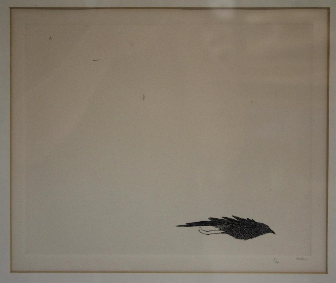 Leonard Baskin (1922-2000) "Bird In Sun" Etching: Signed and numbered 8/350 LR in pencil. Embossed mark in paper "ES" LL.Matted, framed. sight 9"H x 10.75 framed 16 x 23 KINZ7278 JP
