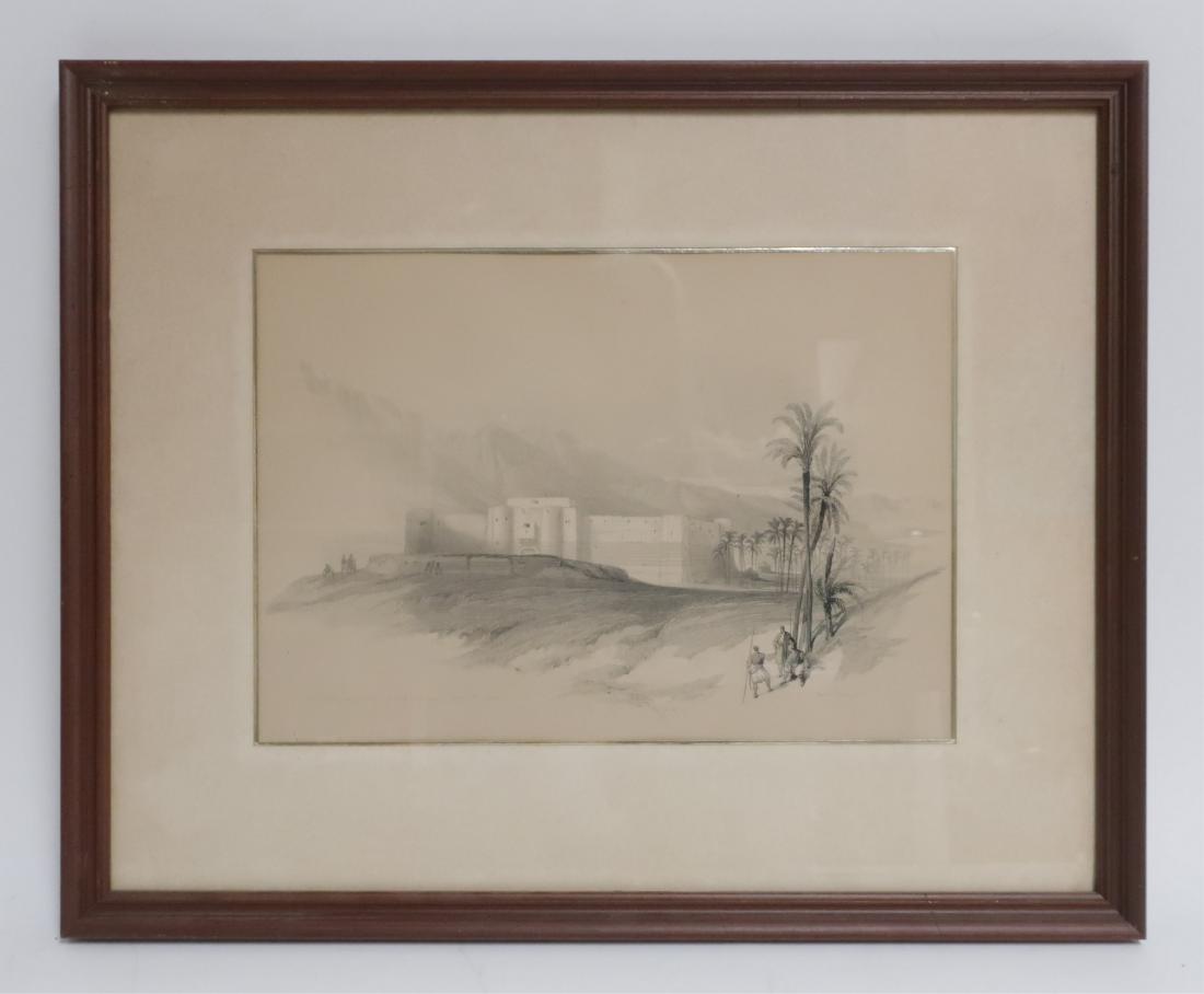 David Roberts (Scottish, 1796-1864) Print: Titled in plate "Fortrefs of Akabah...1839"LL, "David Roberts RA" LR. Matted,framed. sight 9.25"H x 13 framed 16.5 x 20.25 CAPS7288 JP