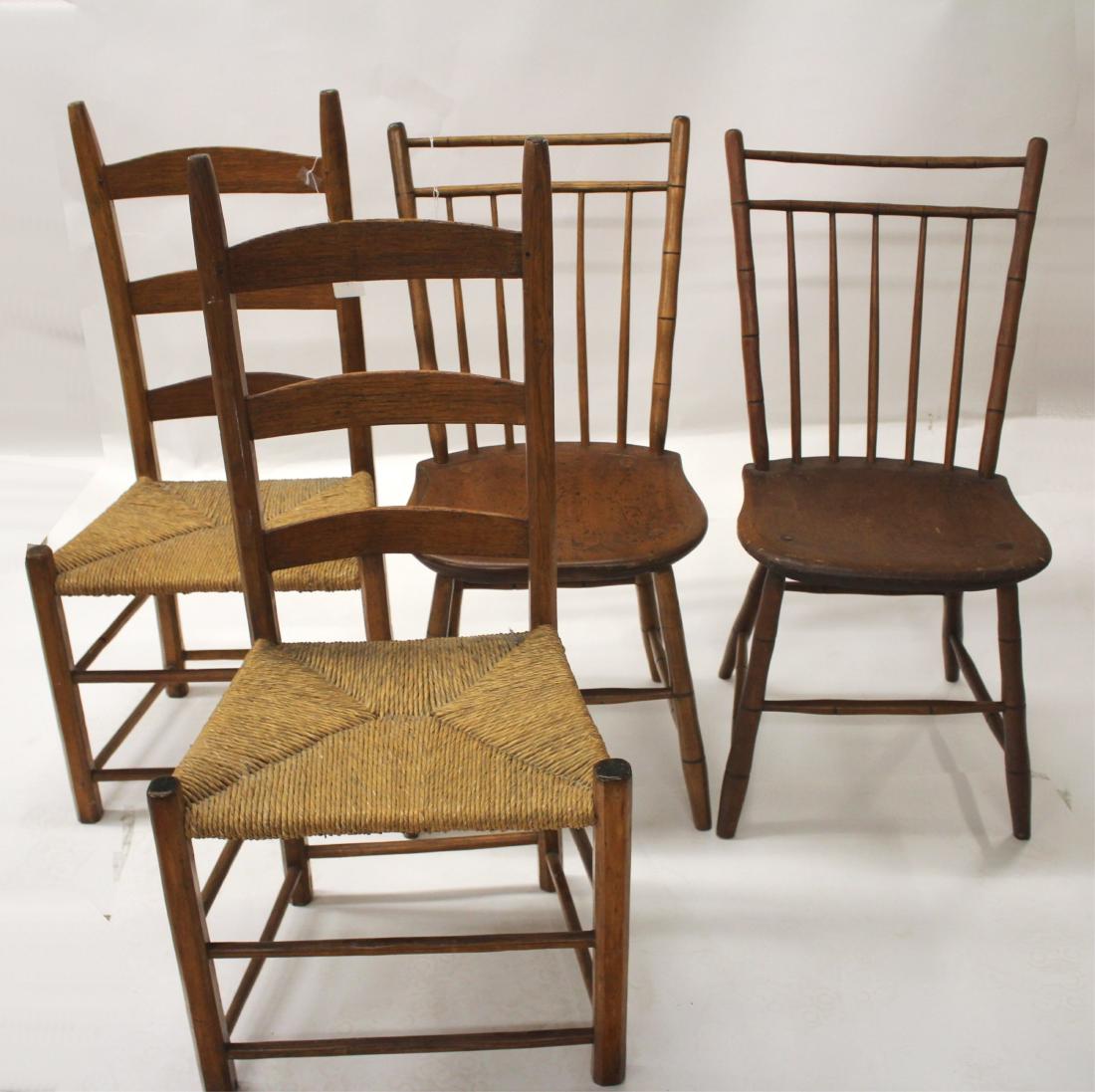 2 prs. Chairs, Ladderbacks and Windsors.: 35 h by 17 w by 17 d by 17 sh and 37.5 h by 18 w by 14 d by 15 sh QWIND7315/4 WT